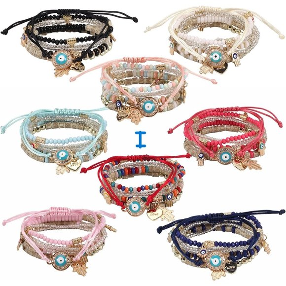 Groups of 8  Bohemian Bracelets for Women Stretch Multilayer Colorful Be… - Picture 7 of 12